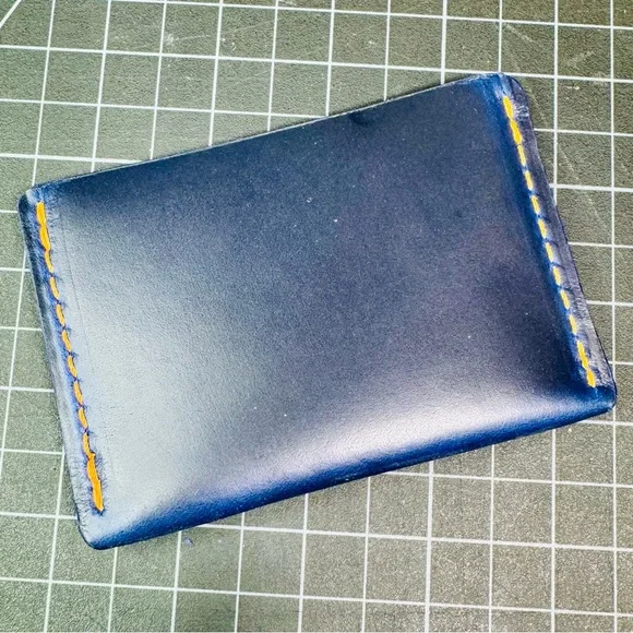 Ultra slim wallet minimalist travel -Horween (American leather) blue & orange - Picture 3 of 9